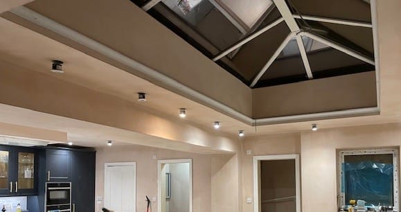 Conservatory parts can include huge lanterns that take up most of the roof are in this project we did in Bournemouth, Dorset.