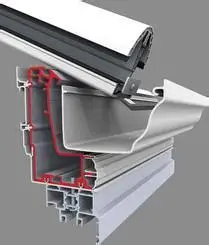 Outlined in red is thw element call the eaves beam showing the hollow cold bridging space in the middle of it. The point where the roofing sheets sit is not quite so obvious in this phot as in the first one above.