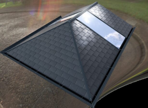 This shows a common choice for a lightweight roof glass & tile