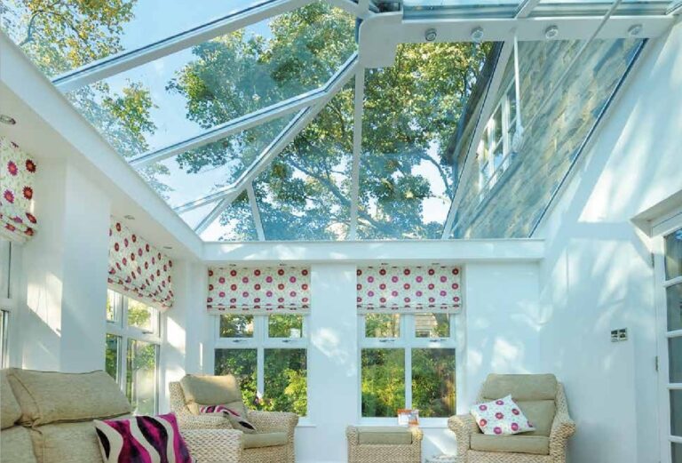 This image shows a glass roof with self-cleaning glass